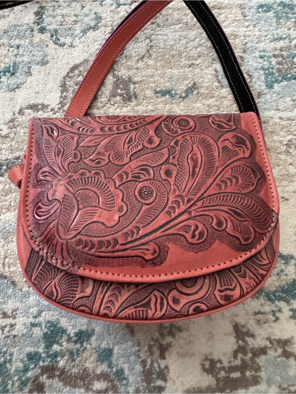 Western Tooled Floral Crossbody Purse – Brown Leather Cowgirl Shoulder Bag - Picture 4 of 7
